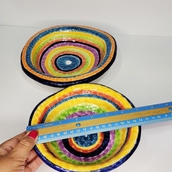 Vintage G. Venzo Italian Pottery Rainbow Asymmetrical Bowls 8½ & 7" Nesting (2) - Picture 7 of 12